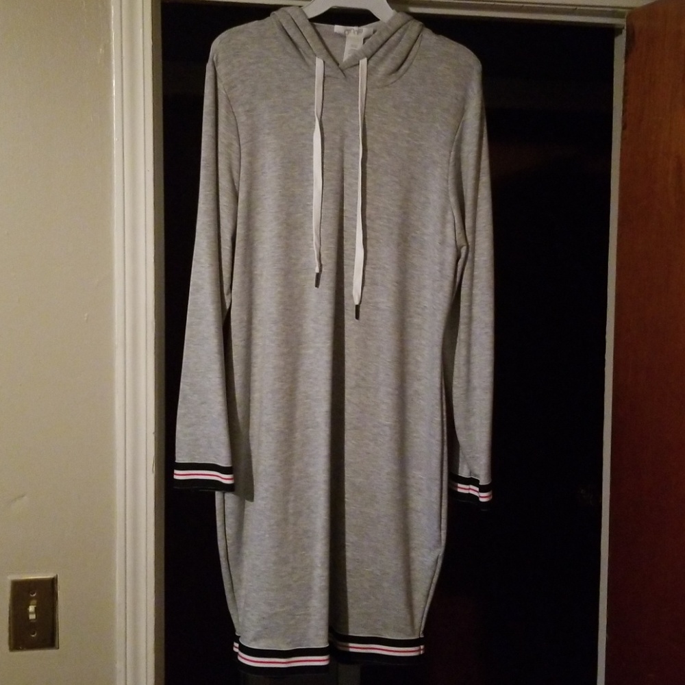 Gray Dress with red, white & blue stripes